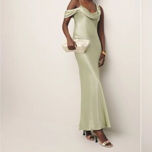 Reformation Sage Green Off-Shoulder Maxi Dress